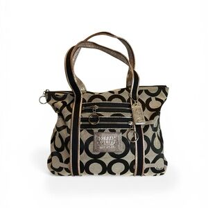 Coach Poppy 2009 Black and Cream Signature Circle Tote Bag